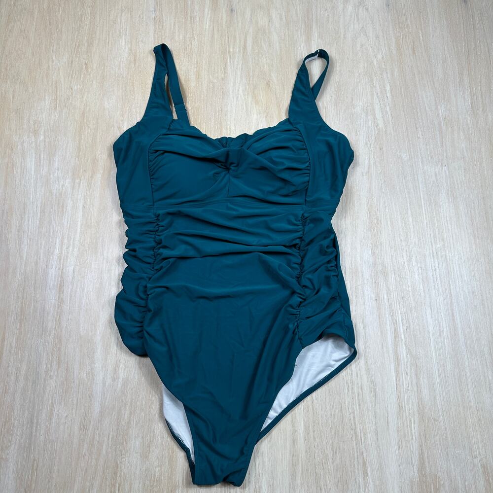 NWT Aqua Eve One Piece Swimsuit Teal Ruched Tummy Control Resort Swim Plus 20W